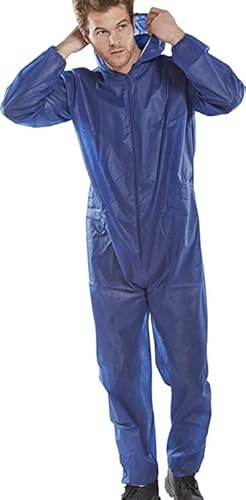 Workwear World 3 Pack Disposable Blue Boiler Suit Protective Zipped Coverall With Hood Sizes M-XXL (L)
