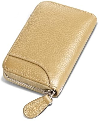 GADIEMKENSD Women Credit Card Holder Security RFID Wallet Zipper for Travel Leather Accordion Wallets Inserts Case Business Cards Organizer Compact Credit Card Cash Slots Champagne Gold