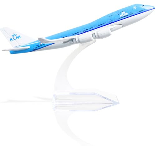 QIYUMOKE 1/400 Druckguss-Metallflugzeug für KLM Boeing 747 Flugzeug， Legierung Flugzeugmodell -Model Flugzeug mit Stand (6 Zoll lang) Geschenke für Luftfahrtbegeisterte.
