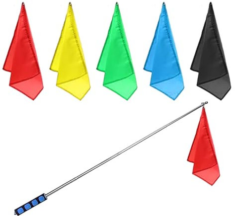 Mât de Drapeau Télescopique en Acier Inoxydable - Bleu Avec 5 Drapeaux de Couleur - Portable et Adapté pour Accrocher des Drapeaux, des Cours, etc.