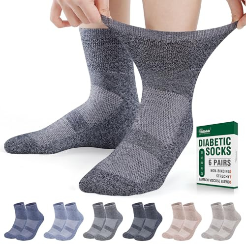Bulinlulu Diabetic Socks for Men Women,6 Pairs Non Binding Ankle Diabetic Socks for Women Men Size 9-12 10-13(Dark-Large)