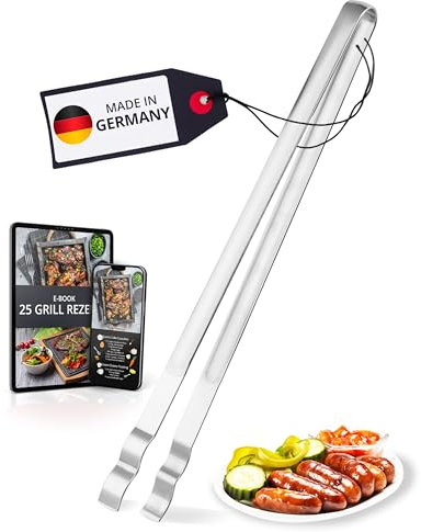 Thiru Premium Grillzange Edelstahl - für Bratwurst, Spaghetti, Salat oder Gebäck - sicherer Halt beim Wenden (36 cm - gerade)