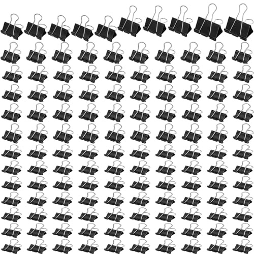 HoAhaMay 130 Piezas clips plegables, 15 mm/19 mm/25 mm/32 mm/40 mm/50 mm, clips metálicos de papelería, clips para papel, aptos para colegios, hogares y material de oficina multiuso (negro)