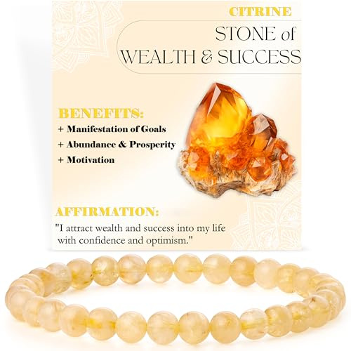 Bivei Citrino - Riqueza & éxito - Pulsera de Cuentas Para Las Mujeres 6mm Piedra Semipreciosa Natural Stretch Cristal Elástico Joyería Yoga Regalos