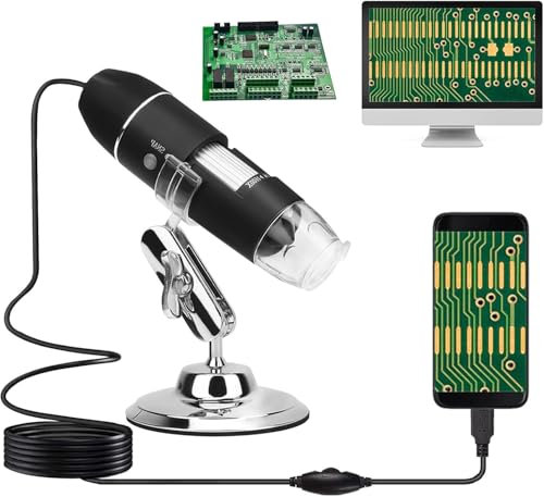 USB Digital Mikroskop, HD Handy Mikroskop, Microscope mit 50 Bis 1600 Facher Vergrößerung, 2560 x 1920P Digitalmikroskop Kamera mit 8 LED Leuchten, Handymikroskop Kompatibel mit Android Windows Mac