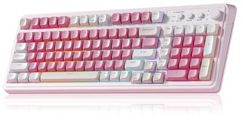 AULA 99 Key Keyboard, Wireless Gaming Keyboard Bluetooth Computer Keyboards Creamy Cute with Number Pad RGB Backlit Tri-Mode BT/2.4GHz/USB-C - Pink
