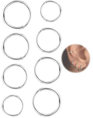 JUKOTA 8 piercings nasales de acero inoxidable 316L, hipoalergénicos, calibre 16, para hélix, de acero médico, con forma de abanico, para oreja, para hombre y mujer, de 6 a 12 mm