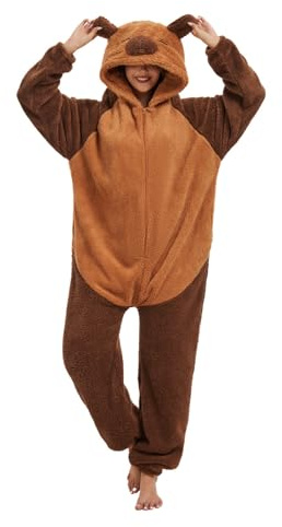 chuangminghangqi Pyjama Femme Combinaison Vêtements Grenouillère Femme en Polaire Unisexe Animal Costume Homewear Party Onesie(Capybara,S)