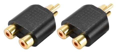 Alide Audio-Adapter, Stecker auf 2 Cinch-Buchsen, Splitter, vergoldeter Stecker für Subwoofer, Verstärker, TV, CD, DVD, Stereoanlagen