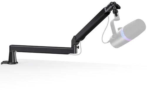 Low Profile Mic Arm, Cable Management Microphone Boom Arm, Full Aluminum Adjustable Mic Stand with Desk Clamp, 360°Rotatable Heavy Duty Microphone Stand for Streaming, Podcasting, Recording