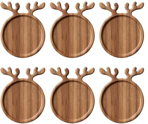 Plateau de service en bois de Noël avec poignée en bois de renne, planche de charcuterie décorative for biscuits au pain au fromage, plateau de service festif des fêtes(A)