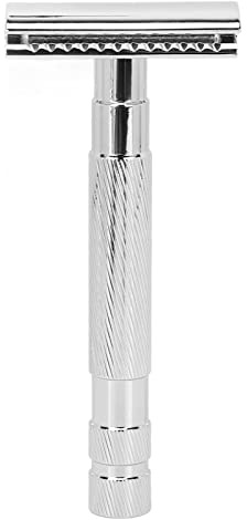 Brrnoo Dubbelbladig Rakhyvel, Vintage Diagonalt Räfflat Handtag, (Silver)