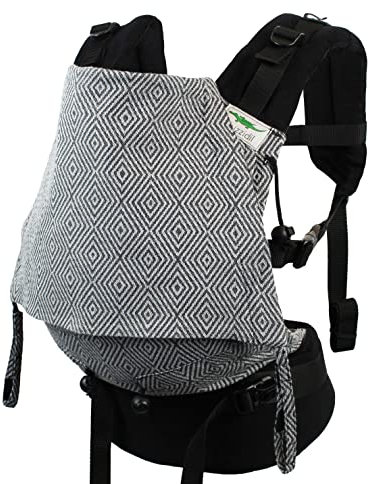 Buzzidil Babytrage Neugeborene ab Geburt bis 18 Monate, Bio Baumwolle | Baby-Tragesystem mit Schließen ohne Binden | Bauchtrage, Rückentrage, Hüftsitz | Diamond