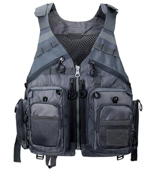 Obcursco Fly Fishing Vest Pack Adjustable for Men and Women with Breathable Mesh, Trout Fishing Gear, for Outdoors Stream Fishing (Grey)
