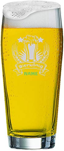Anbobo Willi Becher 0,5 l mit individueller Gravur | Graviertes Willi Bierglas mit Namen nach Wunsch und Premium-Logo (Bierkönig)