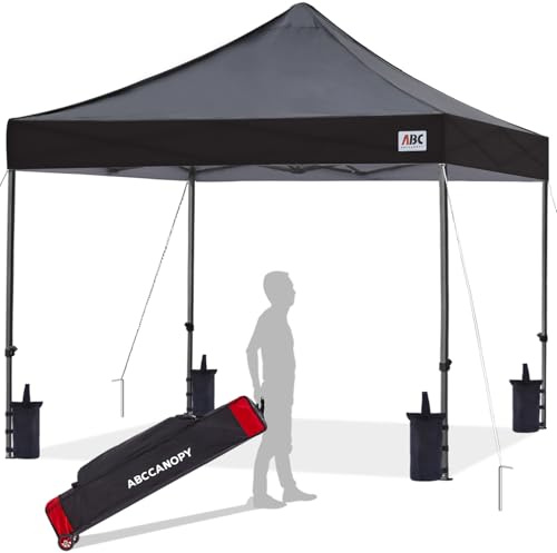 ABCCANOPY 2,5 x 2,5 m kraftigt pop up-paviljong med uppgraderad rullväska, 4 viktväskor, insatser och rep (svart)