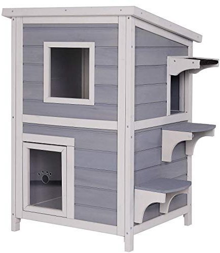dibea Maison pour chat cabane pour chat abri pour chat enclos pour chat en Gris 56x52x82 cm