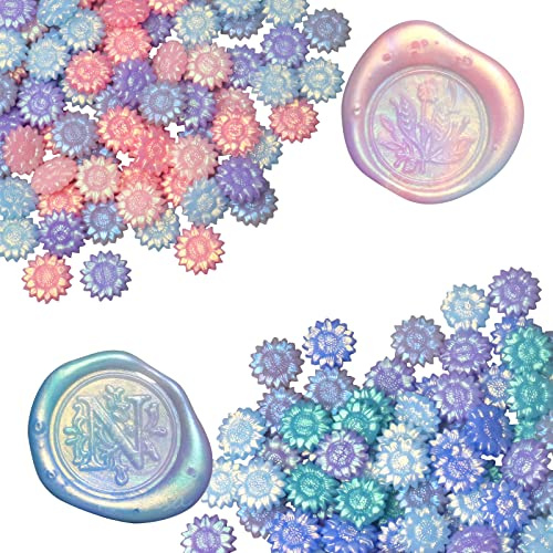 FsAlisa Sealing Wax Beads 200Pcs Sunflower Wax Seal Beads for Seal Stamp, Great for Embellishment of Cards, Envelopes, Wedding Invitations, Wine Packages, Gift Wrapping (Aurora Set)