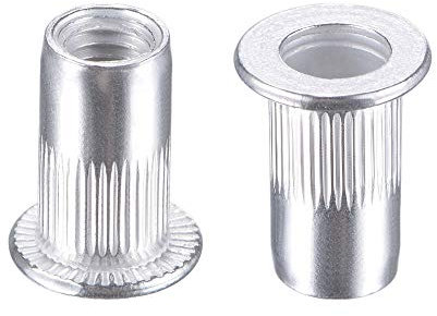 sourcing map M5 Rivet Nuts Aluminium Alloy Knurled Flat Head Threaded Insert Nut Silver 25pcs