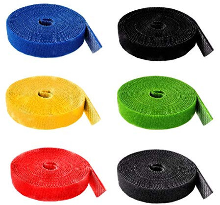HUAZIZ 6 Rollos Cinta de Gancho y Bucle Sujeta Cables, Cable Reutilizable Corbatas Correa de Cable, Cable Correa Gancho y Lazo Corbatas Envolturas, Organizador de Cables, Recortable, 2cmx2m