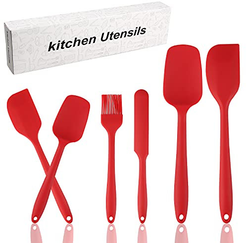 Powmag Teigspatel, Silikonschaber, 6 Pcs Teigschaber Silikon, Teigschaber Set, Silikonspatel, Silikonschaber Küche, Einem Kern Edelstahl und Nahtloses Einteiliges Design zum Backen oder Kochen