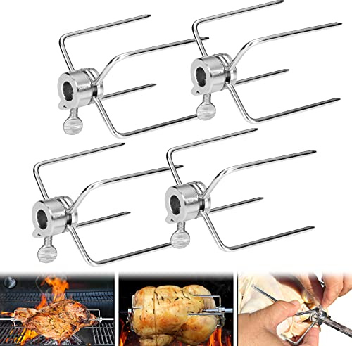 LASRS360, fermaglio per carne, in acciaio inox, con motore in acciaio inox, 10 mm e piccolo spiedo girevole in acciaio inox (4 pezzi)
