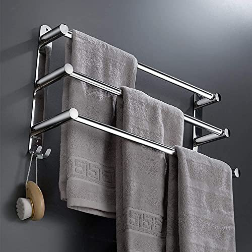 Acier Inoxydable Porte-Serviettes de Salle de Bain ，Rétractable Barres Porte-Serviettes Mural, Adhésif Niveaux sans perçage，pour Cuisine, Hôtel (Argent 3 Couches)