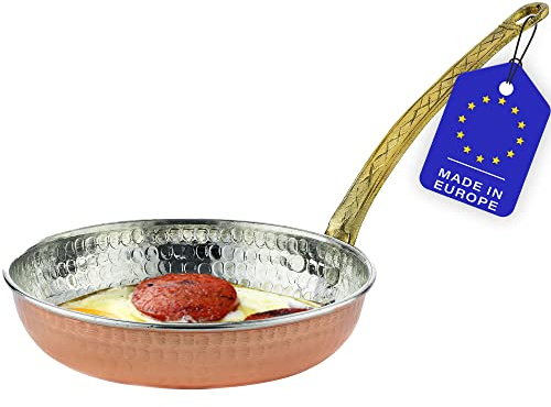 Handmade Copper Sauté Pan & Butter Warmer, Multipurpose Pure Copper Cookware with Handle, Suitable for Oven & Stovetop, Decorative Hammered Copper Skillet (X-Small 6.3 in)