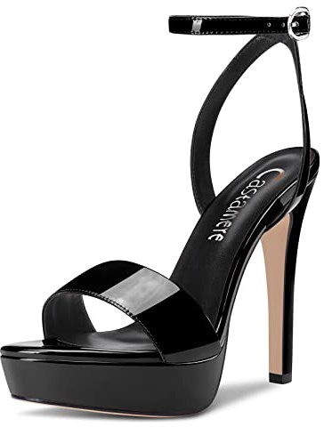 Castamere Donna Spillo Alto High Tacco Heel Aperte sulla Punta Cinturino alla Caviglia Slingback Sandali Piattaforma Clear Sexy da Matrimonio 13 CM Heels Nero Verniciata 38 EU