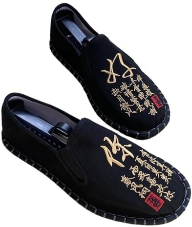Chinese Kung Fu Tai Chi Martial Art Shoes Unisex Exquisite Embroidered Shoes Nonslip Breathable Daily Wear Slip Ons Couples Shoes Chinese Traditional Old Beijing Shoes ( Color : Black-02 , Size : 9 UK