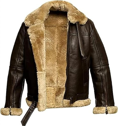 Genuine Shearling RAF Aviator Brown B3 Jacket - Premium Sheepskin Leather Bomber Jacket (UK, Alpha, XL, Regular, Regular, Brown)