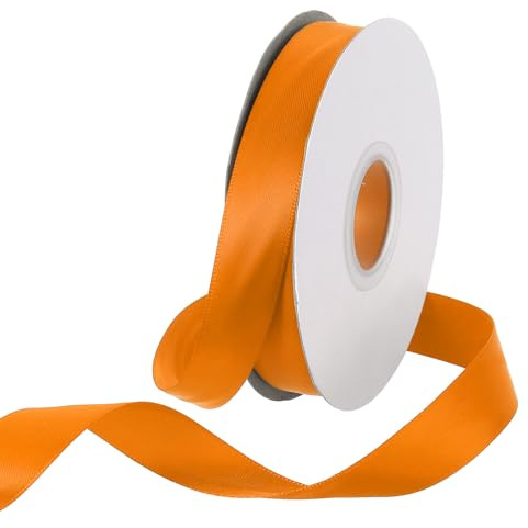 Rebower Cinta De Satén De 15 Mm 23 M Grosgrain Gruesa De Doble Cara [Para Envoltura De Regalos, Lazos Para El Cabello, Bodas, Pasteles, Flores] - 25 Yardas/75 Pies/Naranja.