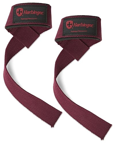 Harbinger 21.5Correas de levantamiento de algodón acolchadas- La longitud extendida permite un agarre más fuerte, costura resistente, aumentando la durabilidad para levantamiento,Merlot