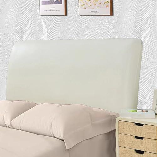 Bett-Kopfteilbezug, wasserdicht, PU-Leder, All-Inclusive, elastischer Kopfteilschutz für Kingsize-Doppel-Kopfteilschutz (Beige, 200 cm/für 190–210 cm Kopfteil)