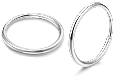 Kritz Boucle d’Oreille Créoles Femme plaqué Argent Diamètre 8/10/12/14 mm - Boucles oreilles Ronde Fine Classique, Piercing Hypoallergénique - Bijoux Mode Cadeau (14mm)