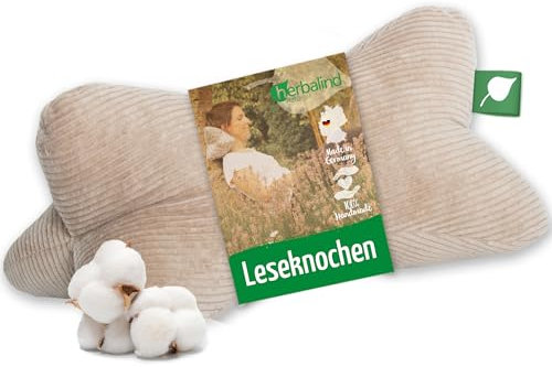 Herbalind Leseknochen Nackenrolle 40x18 cm Cord Design - 100% Baumwolle Cordstoff robust und waschbar - ergonomisches Nackenkissen als Lesekissen zum Relaxen, Lesen - für Tablet, Buchstütze - Camel