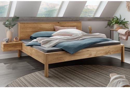 Lomadox Bett mit Kopfteil, Bettgestell 180x200 cm Doppelbett Ehebett Jugendbett Gästebett Einzelbett Eiche massiv
