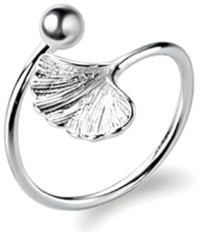 Gu Feng Schlichtes Temperament Ginkgo Ring weiblich kreativ Silber runde Perle Blatt offener Ring