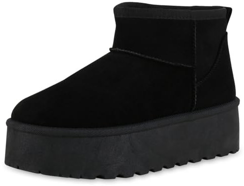 VAN HILL Damen Winter Boots Plateau Profilsohle Bequem Schuhe 216438 Schwarz Robust 39