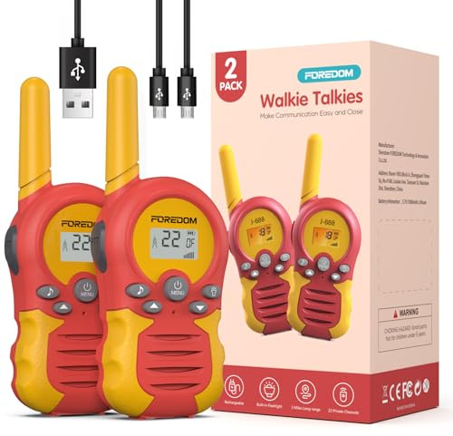 FOREDOM Talkie Walkie Enfants Rechargeable, Talkie-Walkie Longue Portée pour Garçons & Filles de 3-12 Ans, Cadeaux Aventure Plein Air, Lot de 2