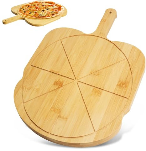 HMIEPRS Bamboo Pizza Peel, Wooden Chopping Boards Pizza Paddle Serving Board, Wood Pizza Board with Handle, Nonstick Pizza Cutting Board for Bread Fruits Vegetables Camping (10 Inch)
