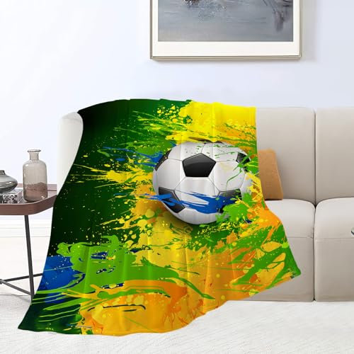 Zltegako Fußballdecke, Fußball-Bettwäsche, Überwurf, Decken, gemütliches Fleece-Flanell, weich, warm, Plüsch, leicht, Fußball-Dekoration, Fußball-Geschenke, für Jungen, Männer, Mädchen, Erwachsene,