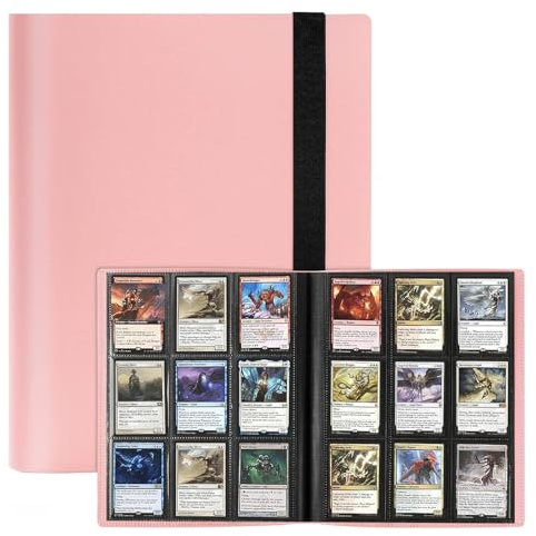 9-Pocket Trading Card Binder, Luoqun88 Pocket Trading Card Album, 360 Side-Loading Pockets, Durable PU Album for MTG, Pokemon, Yu-Gi-Oh, Football, and Sports Cards (Pink)