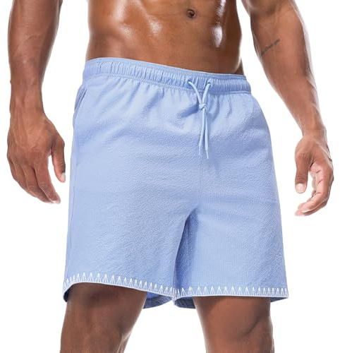 Suwangi Badbyxor för män badshorts strand snabbtorkande vattentätt nätfoder med fickor, BLÅ, XXL