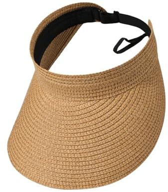 TAGVO Sonnenhut Visier Damen, Faltbarer Leichter Strohhut Sommerhut Breiter Krempe, Verstellbarer Pferdeschwanz Strandhut UV-Schutz, Atmungsaktive Visor Hat Strandkappe Outdoor Strandhut Visor Cap