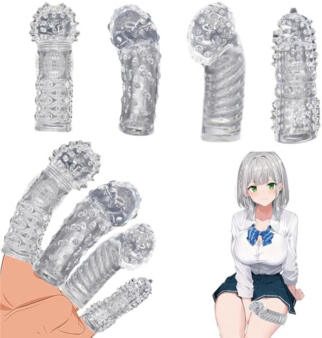 Quintrost Fundas para Dedos Punto G 4 Piezas, Cubierta de Masaje con Partículas para Dedos Sex Toys Impermeable, Juguete Sexuales para Pareja Adultos, Transparente