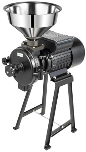 Electric Grain Mill Grinder 1500W Commercial Heavy Duty, 110V Dry/Wet Cereals Grinder for Corn Wheat Rice Coffee, Flour Mill Machine with Funnel for Home Farm Inrial Use