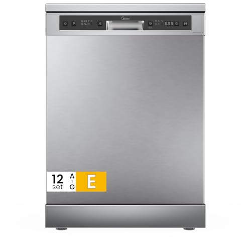 Midea MFD60S120X-HR Lavastoviglie Libera Installazione con 12 coperti, 6 Programmi, Partenza Ritardata, Funzione di Mezzo Carico, 60 cm - Inox