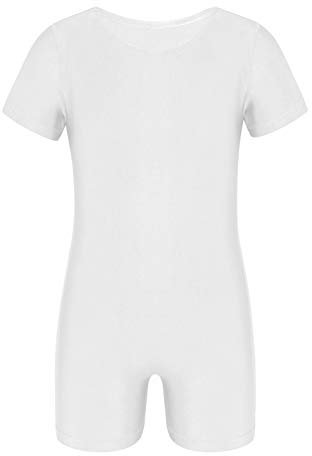 Freebily Kinder Jungen Mädchen Ballettanzug Kurzarm Sportbody Ballett Trikot Tanz-Body Gymnastik Overall Ganzanzug Turnanzug in Gr. 104-164 Weiß 152