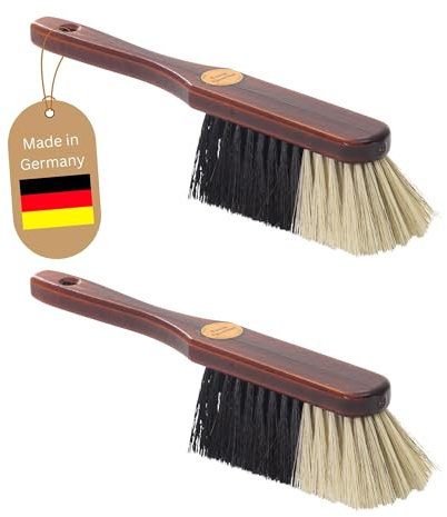 Novaliv 2er SET Handfeger ROSSHAAR MISCHUNG Besen weiche Borsten - Braun lackiert Holz Handfeger gemischtes Rosshaar Idealer Schneebesen Auto Besen Rosshaarbesen Mix Naturborsten Hand Brush Handkehrer